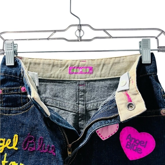 Angel Blue Japanese Embroidered Denim Jean Skirt Girls Size Medium Patchwork - Picture 5 of 8